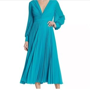 Badgley Mischka Turquoise Pleated Dress